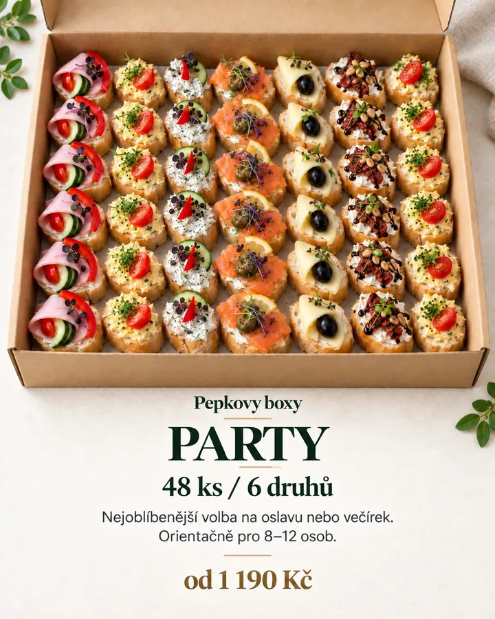 Pepkovy boxy PARTY – 48 kusů, 6 druhů, pro 8 až 12 osob, od 1 190 Kč